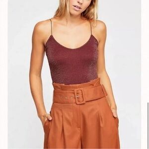 NWOT Free People Intimately Lurex Skinny Strap Seamless Red/wine Brami Cami